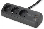 Digitus Listwa zasilająca biurkowa, 3 gniazda Schuko, 2x USB-A (2x 12W), 1x USB-C (30W) z zaciskiem na blat, kabel 1,5m, czarna