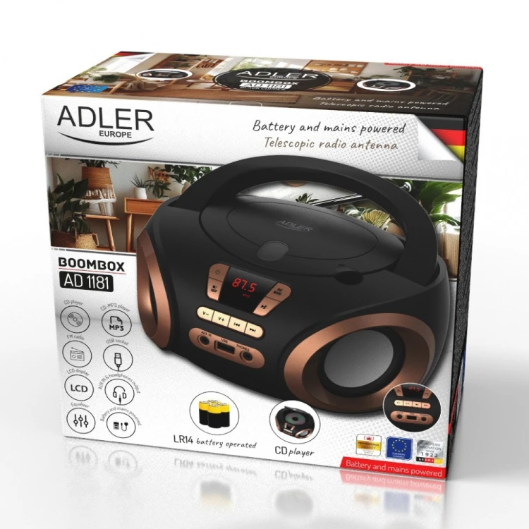 Adler Radio Boombox CD MP3 AD1181 czarno-miedziany