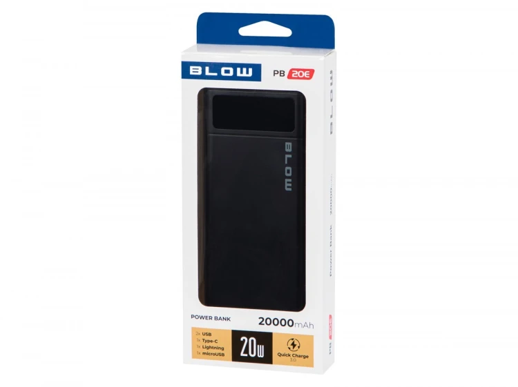 BLOW PowerBank PB20E QC+PD 20W 20000mAh+lightning Czarny
