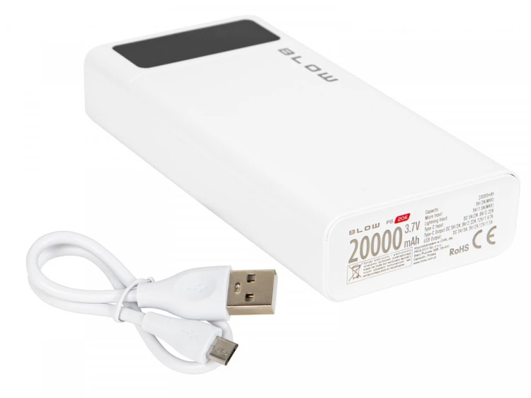 BLOW PowerBank PB20E QC+PD 20W 20000mAh+lightning Biały