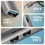 AXAGON HUE-STA HUB 4-portowy 1x USB-A 5Gbps, 2x USB2.0 + 1x USB-C 2.0, 12cm kabel USB-A