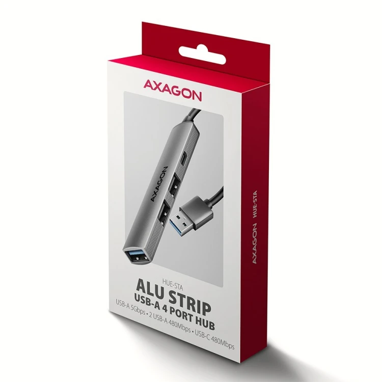 AXAGON HUE-STA HUB 4-portowy 1x USB-A 5Gbps, 2x USB2.0 + 1x USB-C 2.0, 12cm kabel USB-A