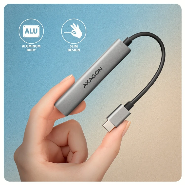 AXAGON HUE-STC HUB 4-portowy  1x USB-A 5Gbps, 2x USB2.0 + 1x USB-C 2.0, 12cm kabel USB-C