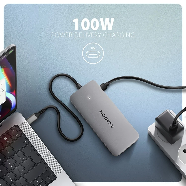 AXAGON HMC-CUB83X2 Wieloportovy hub USB 7in1, 10Gbps, 2x USB-A, 1x USB-C, 1x HDMI 4K/144Hz, DP 8K/30Hz, GLAN, PD 100W, 15cm USB-C kabel
