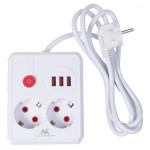 Maclean Listwa zasilająca 2 gniazda MCE387 W 3xUSB, 110-240V AC 50/60Hz, 2.1A max 2500W, 1.5m, biała