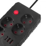 Maclean Listwa zasilająca MCE393 B 4 gniazda 3xUSB 110-240V AV 50/60Hz 1A max 2500W 3m czarna