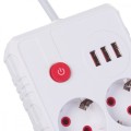 Maclean Listwa zasilająca, MCE388 W 2 gniazda, 3xUSB, 110-240V AC 50/60Hz, 2.1A max 2500W, 3m biała