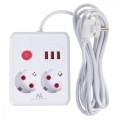 Maclean Listwa zasilająca, MCE388 W 2 gniazda, 3xUSB, 110-240V AC 50/60Hz, 2.1A max 2500W, 3m biała