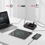 Maclean Listwa zasilająca MCE392 B, 4 gniazda 3xUSB, 110-240V AC 50/60Hz, 2.1A max 2500W, 1,5m czarna