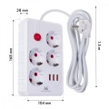 Maclean Listwa zasilająca MCE392 W 4 gniazda 3xUSB, 110-240V AC 50/60Hz, 2.1A max 2500W 1,5m biała