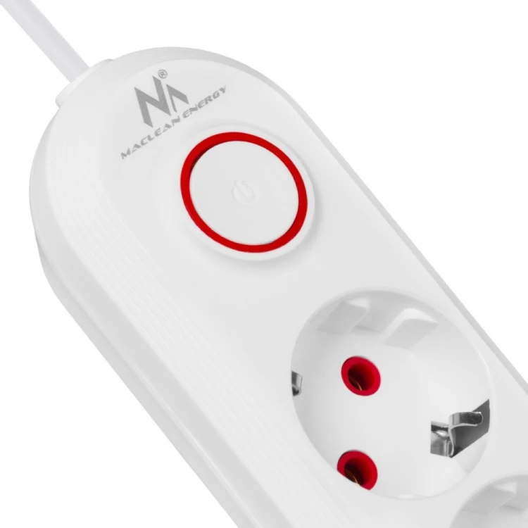 Maclean Listwa zasilająca MCE394 W 3 gniazda 3xUSB, 110-240V AC 50/60, 2.1A max 2500W, biała