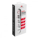 Maclean Listwa zasilająca MCE394 W 3 gniazda 3xUSB, 110-240V AC 50/60, 2.1A max 2500W, biała