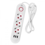 Maclean Listwa zasilająca MCE394 W 3 gniazda 3xUSB, 110-240V AC 50/60, 2.1A max 2500W, biała