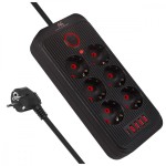 Maclean Listwa zasilająca MCE389 B 6 gniazd 4xUSB-A, 1xUSB-C 110-240V AC 50/60Hz, 2.1A max 2500W, czarna