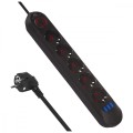 Maclean Listwa zasilająca MCE395 B 5 gniazd 3xUSB, 110-240V AC 50/60Hz, 2.1A max 2500W, czarna