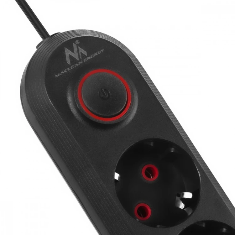 Maclean Listwa zasilająca MCE395 B 5 gniazd 3xUSB, 110-240V AC 50/60Hz, 2.1A max 2500W, czarna