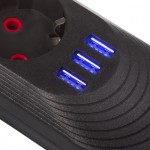 Maclean Listwa zasilająca MCE395 B 5 gniazd 3xUSB, 110-240V AC 50/60Hz, 2.1A max 2500W, czarna