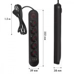 Maclean Listwa zasilająca MCE395 B 5 gniazd 3xUSB, 110-240V AC 50/60Hz, 2.1A max 2500W, czarna