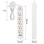 Maclean Listwa zasilająca 5 gniazd MCE395 W 3xUSB, 110-240v AC 50/60Hz, 2,1A max 2500W, biała