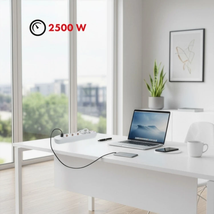 Maclean Listwa zasilająca 5 gniazd MCE395 W 3xUSB, 110-240v AC 50/60Hz, 2,1A max 2500W, biała
