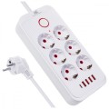 Maclean Listwa zasilająca MCE391 W 6 gniazd 4xUSB-A 1xUSB-C 110-240V AC 50/60Hz, 2.1A max 2500W, biała