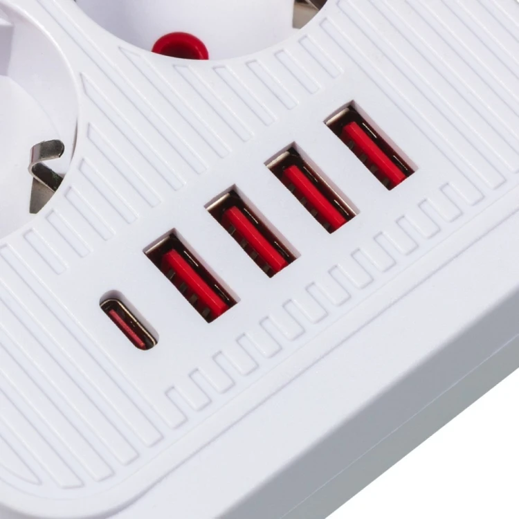 Maclean Listwa zasilająca MCE391 W 6 gniazd 4xUSB-A 1xUSB-C 110-240V AC 50/60Hz, 2.1A max 2500W, biała