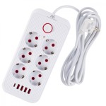 Maclean Listwa zasilająca MCE391 W 6 gniazd 4xUSB-A 1xUSB-C 110-240V AC 50/60Hz, 2.1A max 2500W, biała