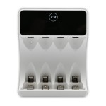 Qoltec Ładowarka do akumulatorków Ni-MH typu R03 AAA R6 AA | LCD | kabelUSB-C | Biała