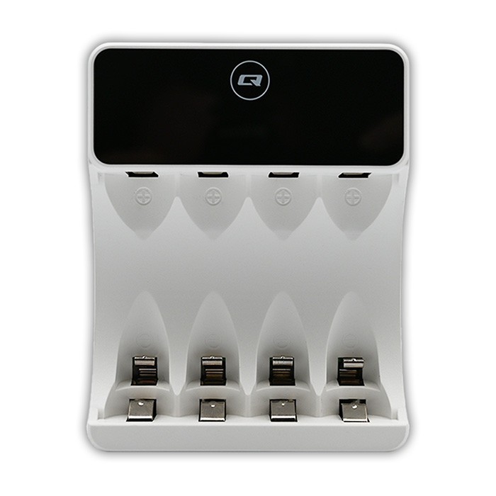 Qoltec Ładowarka do akumulatorków Ni-MH typu R03 AAA R6 AA | LCD | kabelUSB-C | Biała