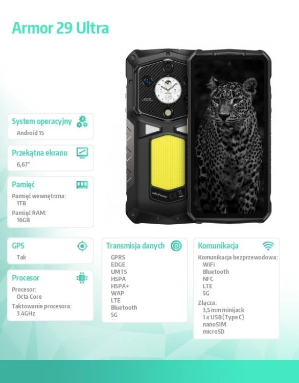 ULEFONE Smartfon Armor 29 Ultra 5G 16/1TB czarny