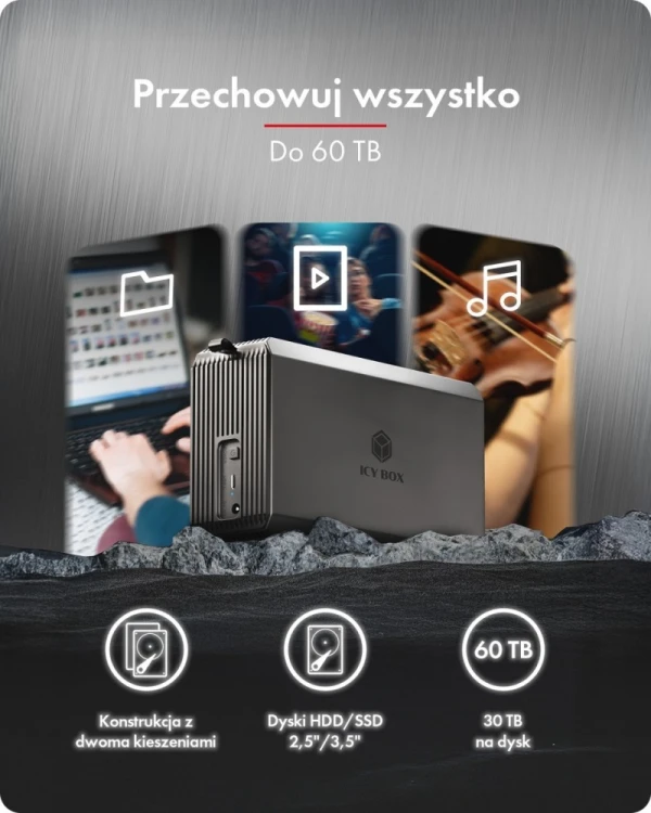IcyBox Obudowa IB-RD3720-CU3 RAID 2x2,5/3,5 SATA HDD
