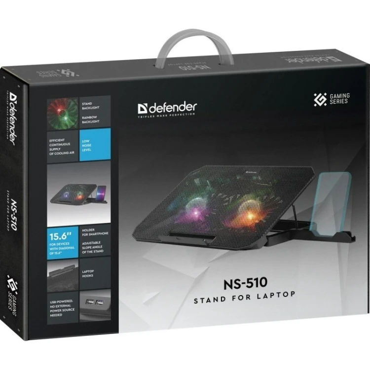 Defender Podstawka chłodząca NS-510 2W 2XUSB RGB 15.6 cala