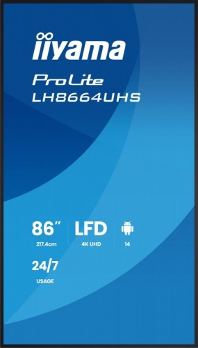 IIYAMA Monitor 86 cali LH8664UHS-B3AG 24/7,IPS,ANDROID 14,4K,2xHDMI,RJ45,    2xUSB,WiF,iUSB-C(DP-Alt),2x16W, iiSignage? (CMS), iiControl (DMS),iiShare