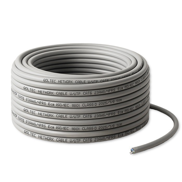 Qoltec Kabel patchcord sieciowy skrętka UTP | Miedziany Cu | CAT6 | Highspeed 1Gb/s | LAN | 50m | Szary