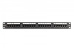 Digitus Panel krosowy (patch panel) 19'' 24x RJ45, LSA pion, kat.6, nieekranowany, 1U, prowadnica kabli, pola opisowe, Czarny