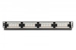 Digitus Panel krosowy (patch panel) 19'' 24x RJ45, LSA pion, kat.6, nieekranowany, 1U, prowadnica kabli, pola opisowe, Czarny