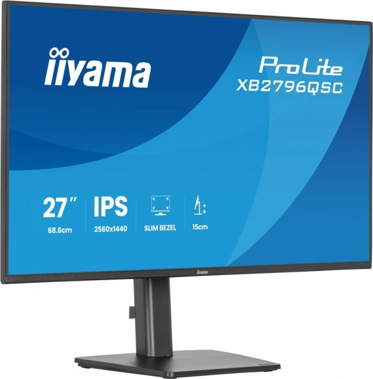 IIYAMA Monitor ProLite 27 cali XB2796QSC-B1 IPS,QHD,HDMI,USB-C (PD 65W),75Hz, 350cd, 1xUSB 3.2 , 1xUSB-C, 2x2W, HAS 150/PIVOT/obrót stopy 360st