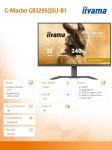 IIYAMA Monitor G-Master 31.5 cala GB3295QSU-B1 QHD,FastVA,240Hz,2xHDMI,DP,400cd,0,4ms, 2xUSB 3.2 , 2xUSB-C, HAS 150, FreeSync Premium - HDMI: 2560 x 1