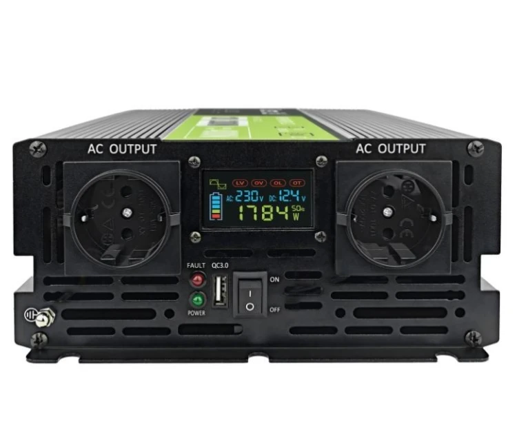 Green Cell Przetwornica LCD 12V 2000W/4000W Czysty sinus z wywietlaczem