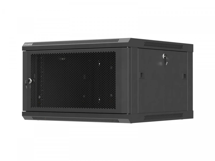 Lanberg Szafa instalacyjna rack wisząca 19 cali 6U 600x600 czarna drzwi perforowane (flat pack)