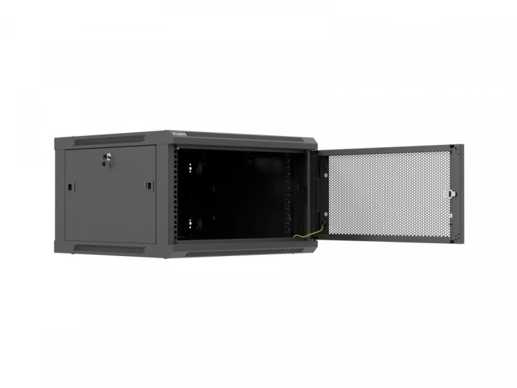 Lanberg Szafa instalacyjna rack wisząca 19 cali 6U 600x600 czarna drzwi perforowane (flat pack)