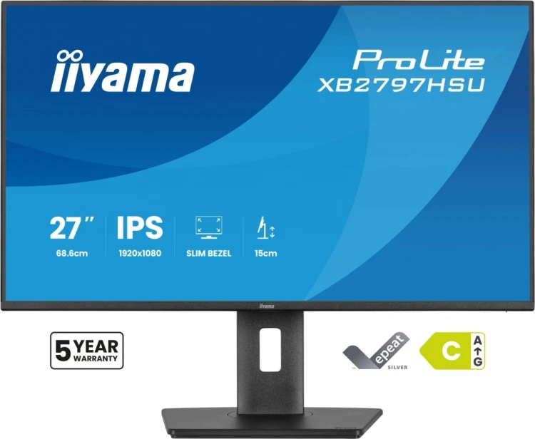 IIYAMA Monitor ProLite 27 cali XB2797HSU-B1 IPS,FHD,HDMI,DP,120Hz,2xUSBv3.2,        2xUSB-C, 350 CD, 2x2W, HAS 150/PIVOT