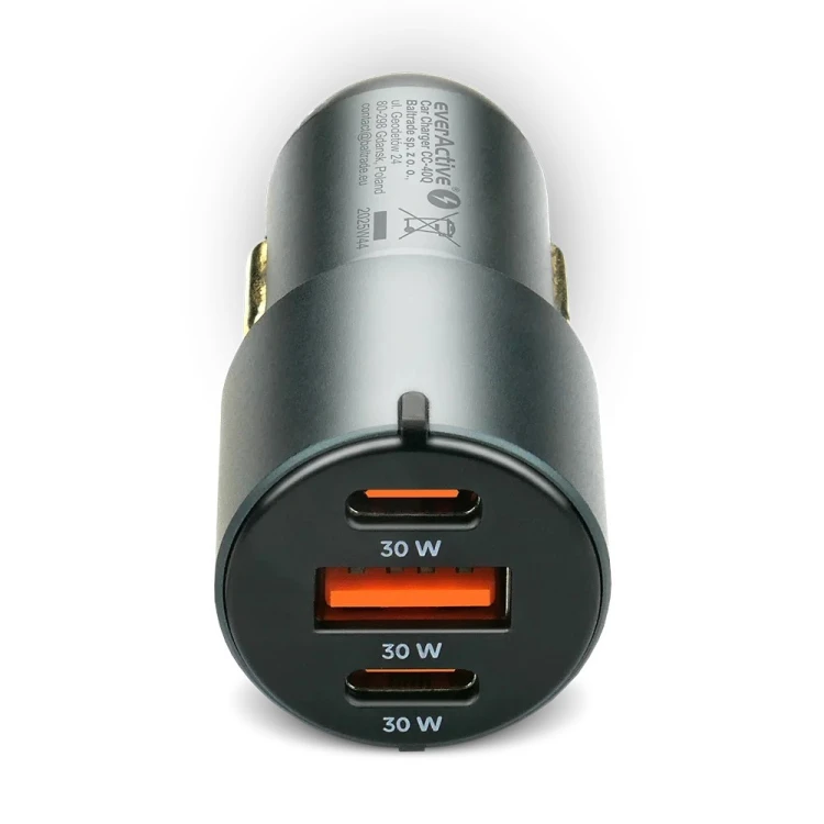 everActive Ładowarka samochodowa CC-40Q QC3.0 60W 1X USB 2X USB-C PD czarna