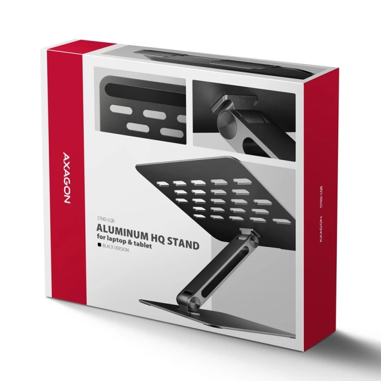 AXAGON STND-LQB Podstawka do laptopów aluminiowa 10-17,3 cala regulowane kąty nachylenia, Czarna