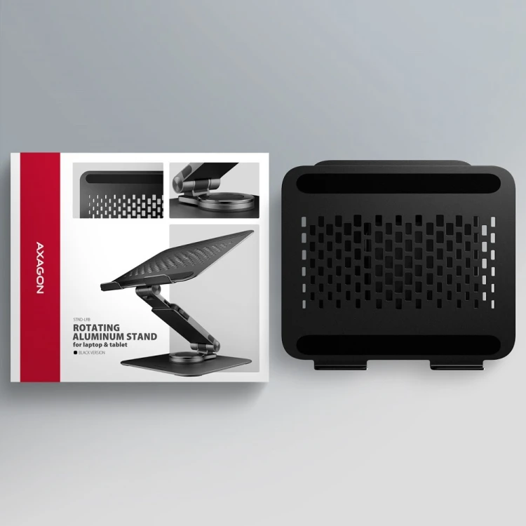 AXAGON STND-LRB Podstawa do laptopów aluminiowa 10-17,3 cala regulowana wysokość, obrotowa o 360 stopni, Czarna