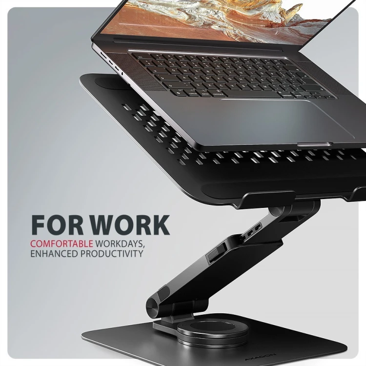 AXAGON STND-LRB Podstawa do laptopów aluminiowa 10-17,3 cala regulowana wysokość, obrotowa o 360 stopni, Czarna