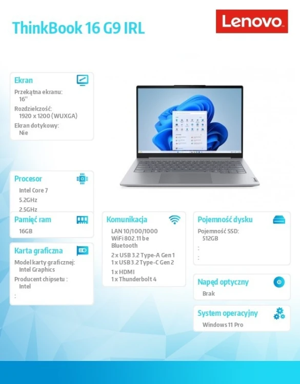 Lenovo Notebook ThinkBook 16 G9 21US007PPB W11Pro 7 240H/16GB/512GB/INT/16.0 WUXGA/Luna Grey/3YRS OS + 1YR CI + CO2 Offset