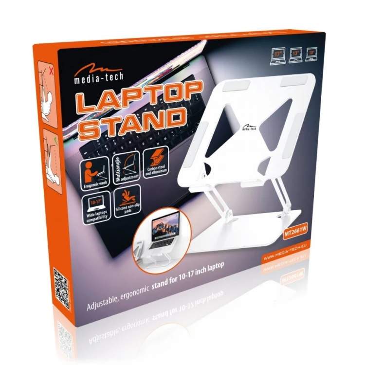 Media-Tech Podstawka pod laptopa, regulowana, ergonomiczna 10-17 cali LAPTOP STAND MT2661W (biała)