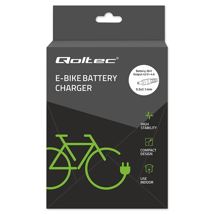 Qoltec Ładowarka do roweru skutera elektrycznego 36V | 42V | 4A | 5.5*2.1 + kabel zasilający