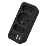 Maclean Rozdzielacz na 3 gniazdka MCE248 F/B 2xUSB-A 2xUSB-C czarny